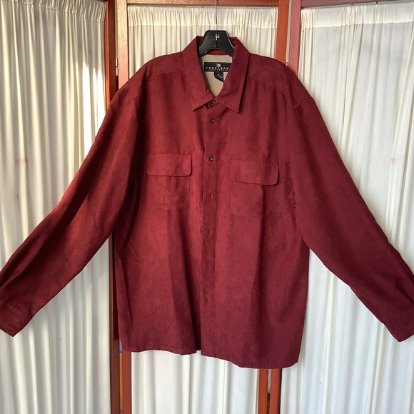 Consensus Mens Shirt Faux Suede Button Down Maroon Size XL - Picture 1 of 5